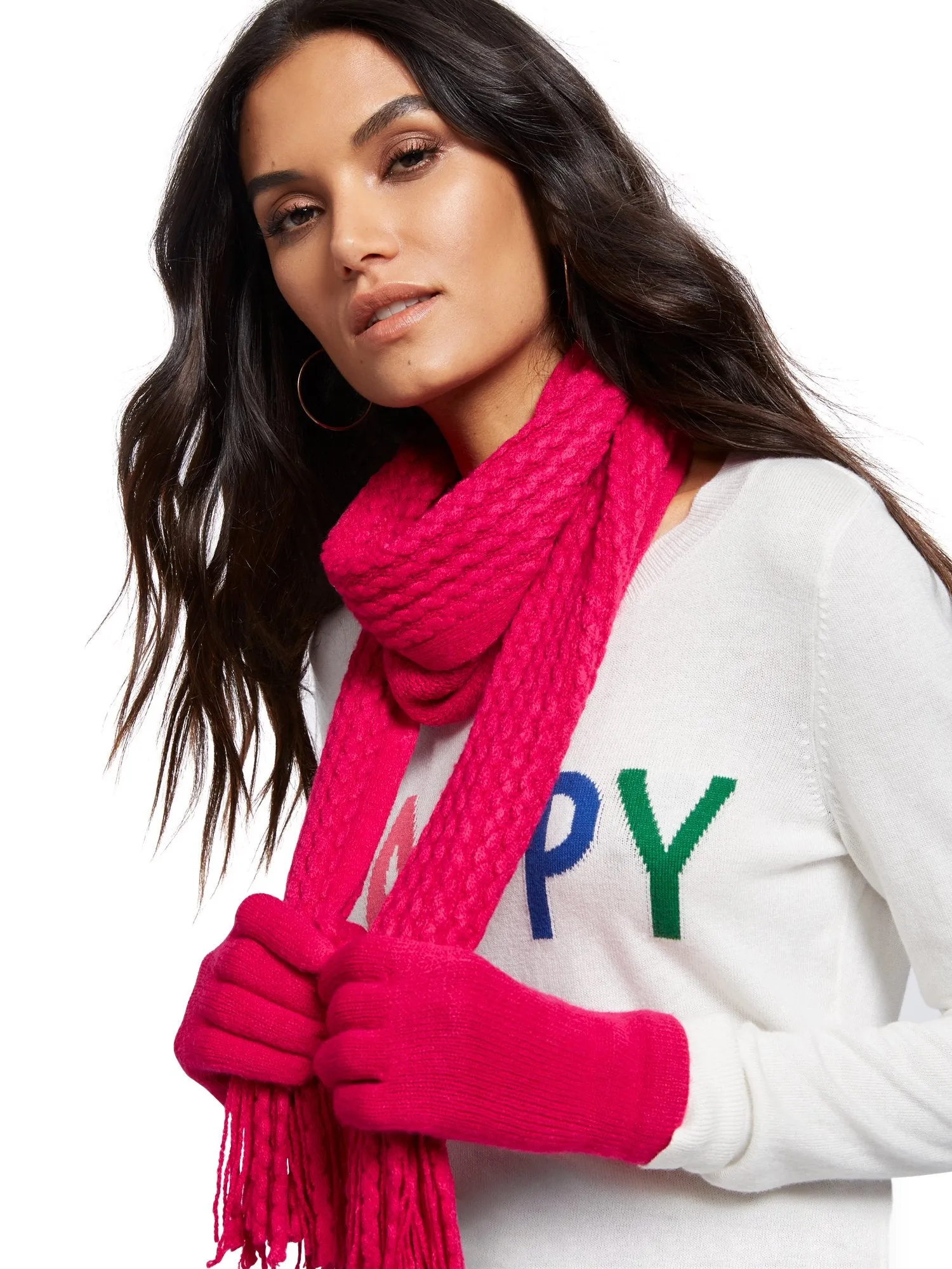 2-Piece Metallic Cable-Knit Scarf & Gloves Set