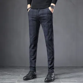 Autumn Plaid Pants Slim Straight Loose Men's Casual Pants Trousers Small Feet