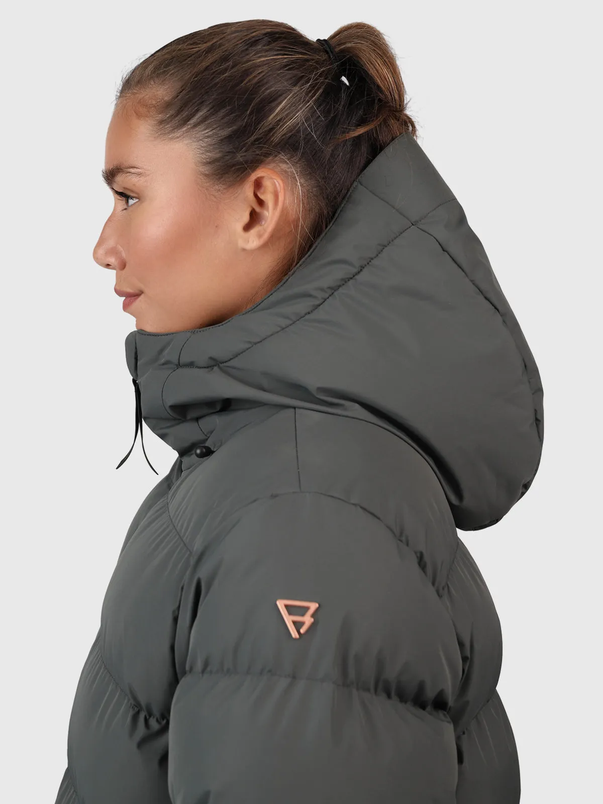 Bigsur Women Long Puffer Coat | Mud Green