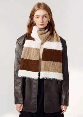 Brown Colorblock Wool Blend Long Scarf