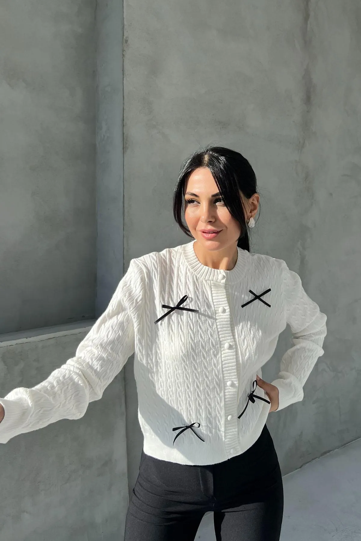 Buttoned Ribbon Detail Cardigan