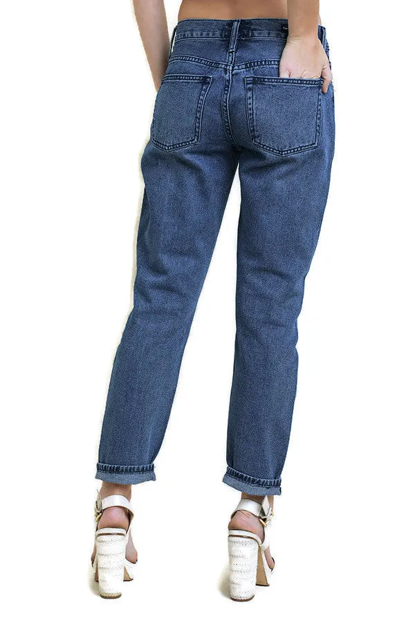 Distressed Patchwork Boyfriend Jeans