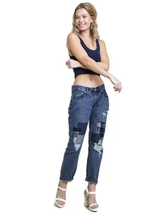 Distressed Patchwork Boyfriend Jeans