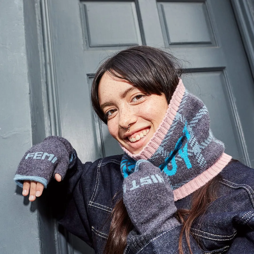 Feminist Killjoy Snood in Graphite & Neon Blue
