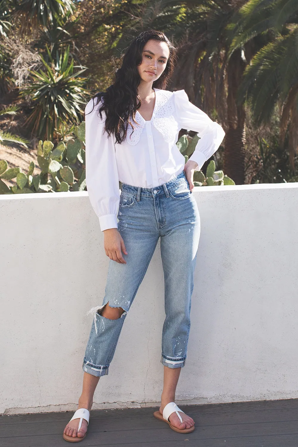 flying monkey: high rise distressed boyfriend crop jean