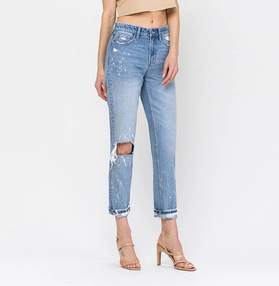 flying monkey: high rise distressed boyfriend crop jean