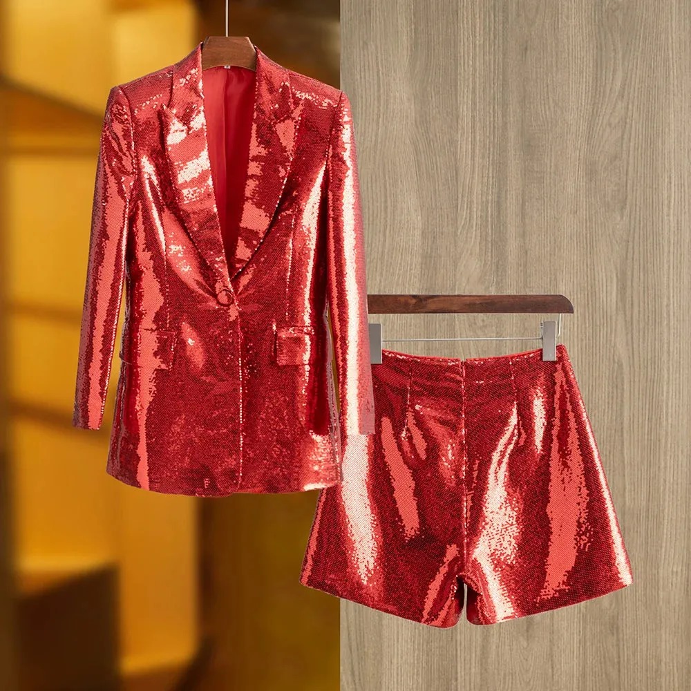 Glitter Sequinned Blazer Shorts Suit
