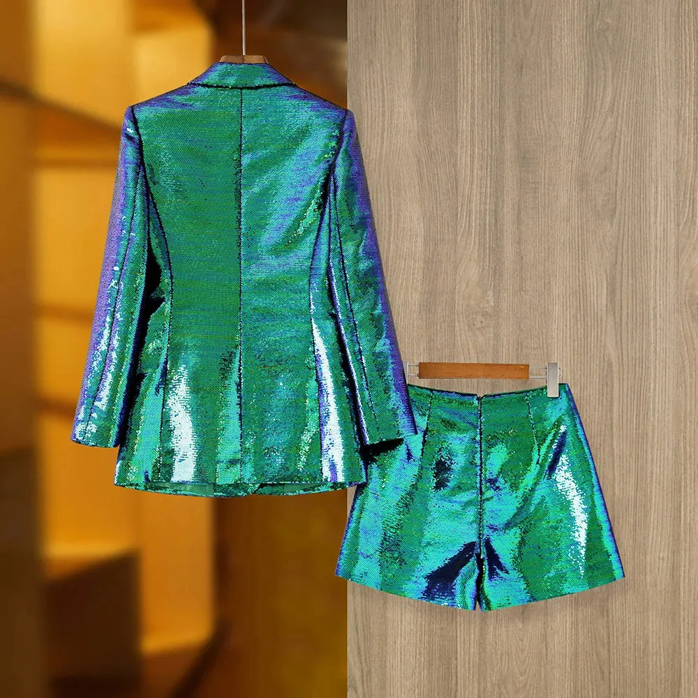 Glitter Sequinned Blazer Shorts Suit