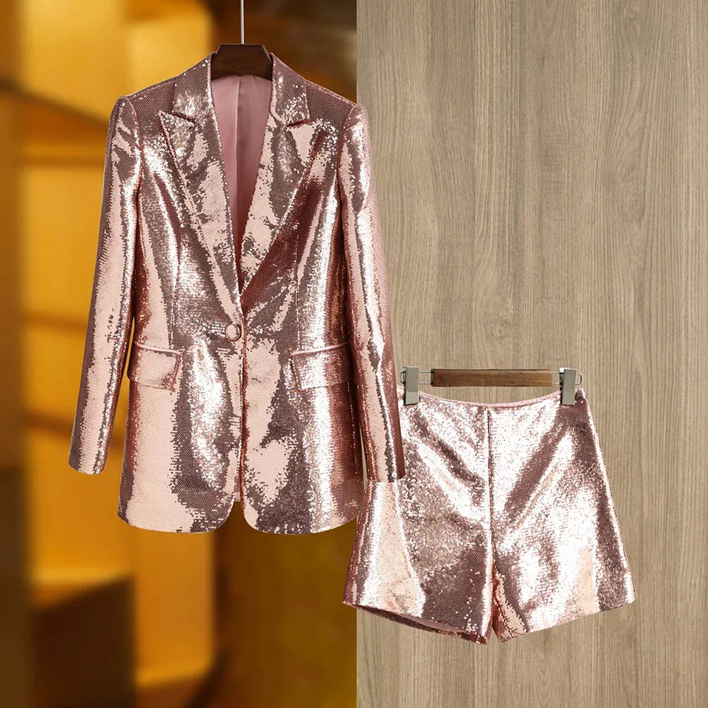 Glitter Sequinned Blazer Shorts Suit