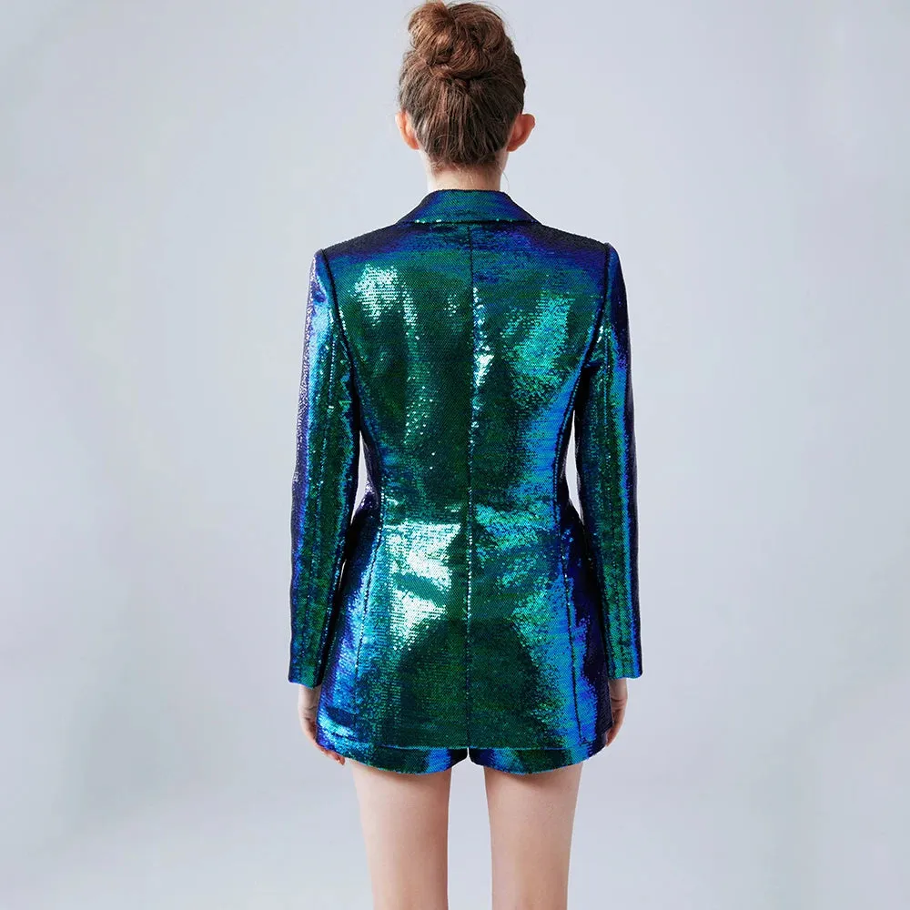 Glitter Sequinned Blazer Shorts Suit