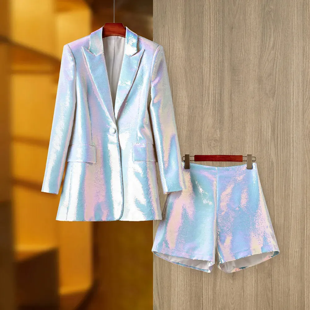 Glitter Sequinned Blazer Shorts Suit