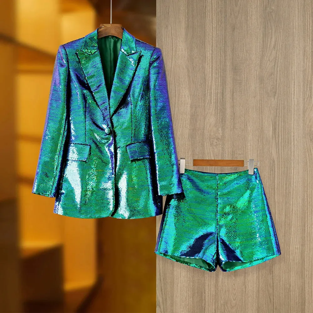 Glitter Sequinned Blazer Shorts Suit