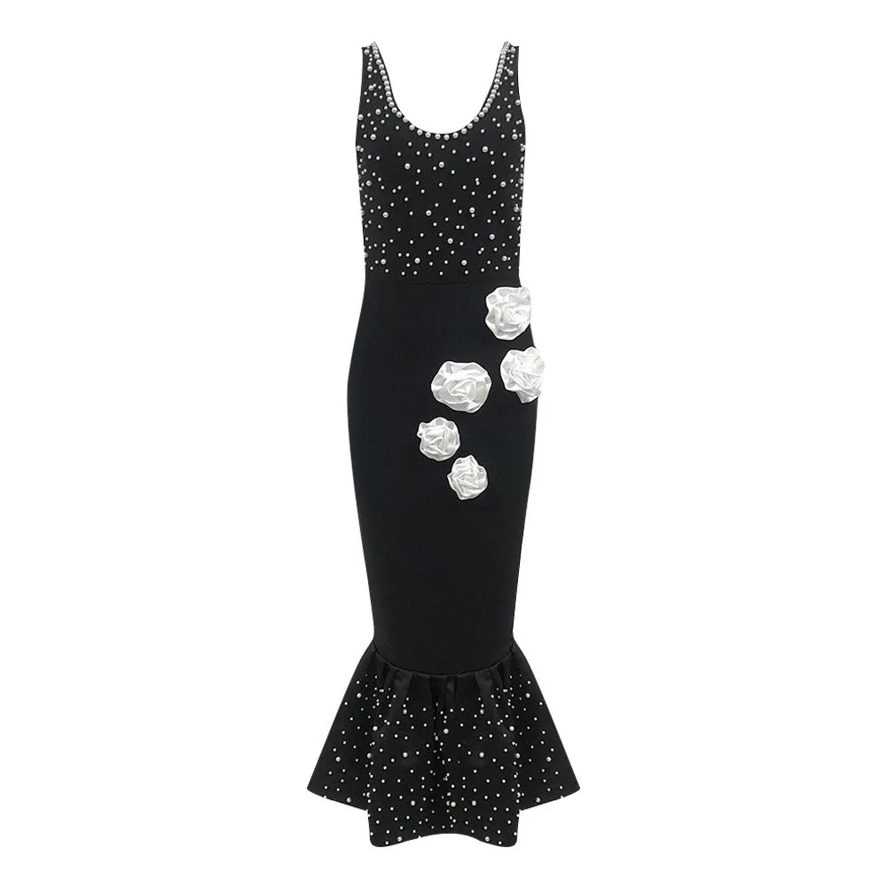 Graziana Pearl Beaded Trumpet Dress