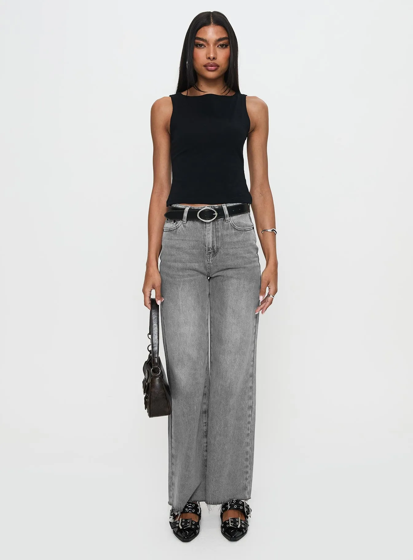 Henesey Raw Hem Jeans Washed Grey