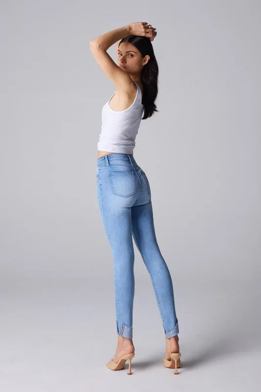 Medium Blue Mid Rise Ankle Skinny Women Jeans