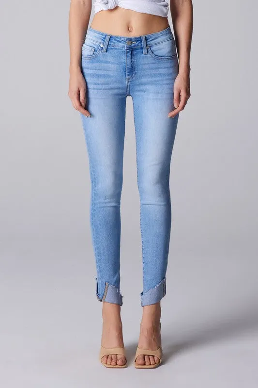 Medium Blue Mid Rise Ankle Skinny Women Jeans