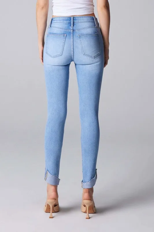 Medium Blue Mid Rise Ankle Skinny Women Jeans