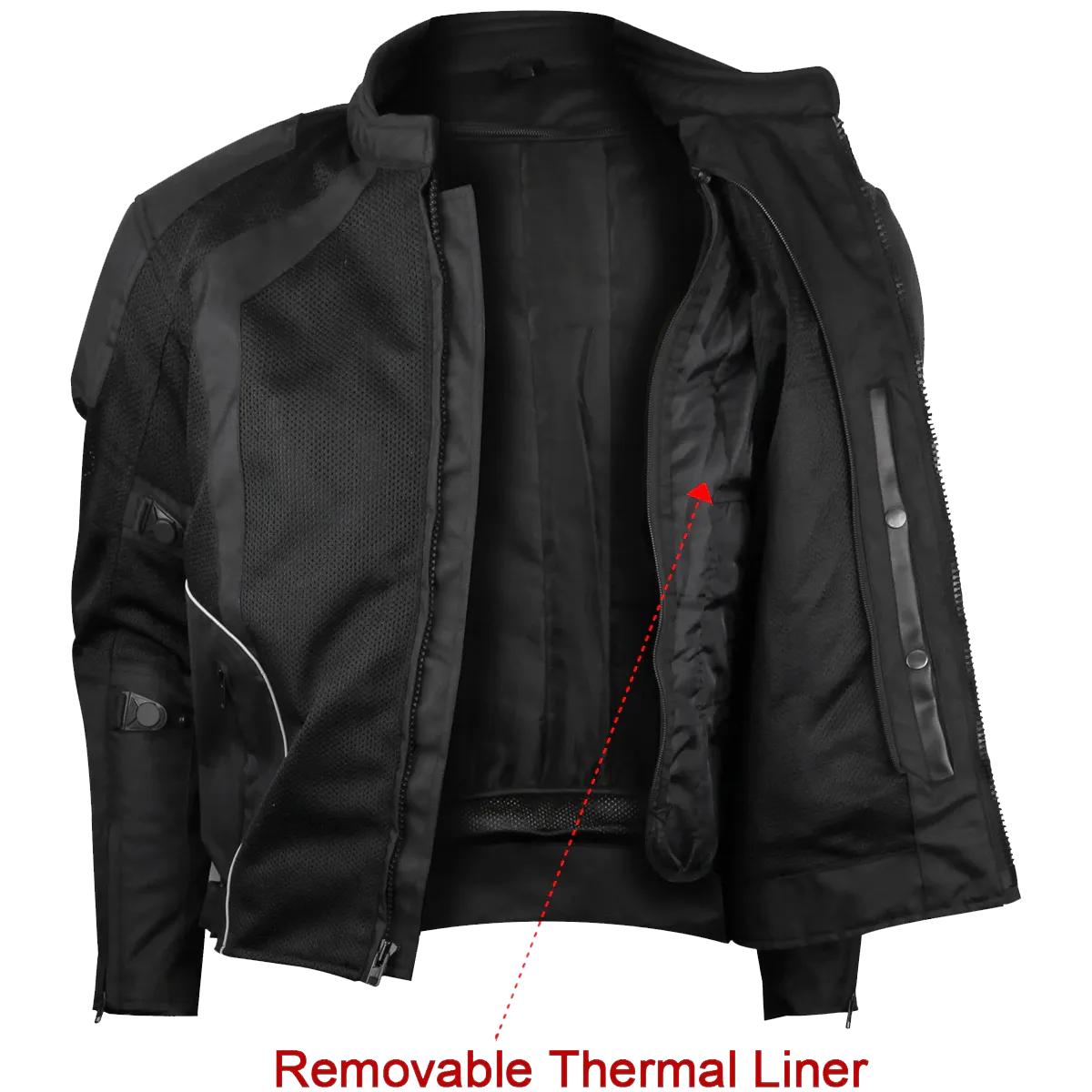 Mens Black Mesh Motorcycle Jacket with CE Armor