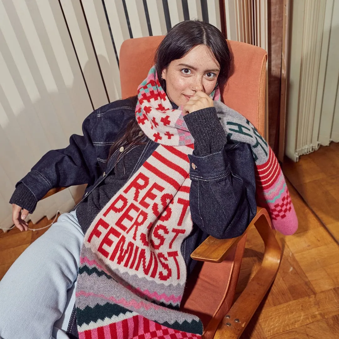 Patchwork Lambswool Scarf in Bubblegum Rouge & Opal