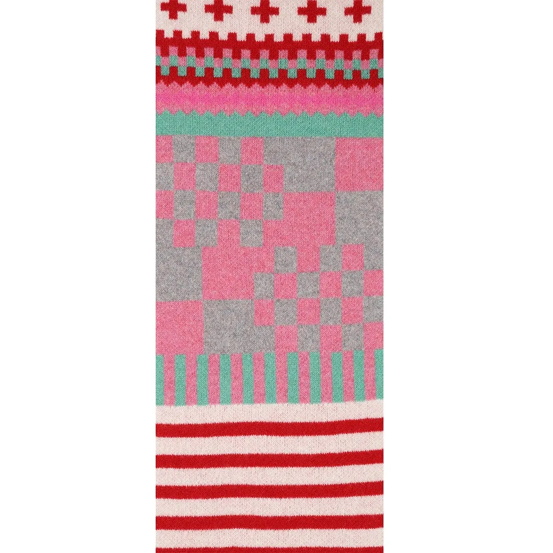 Patchwork Lambswool Scarf in Bubblegum Rouge & Opal