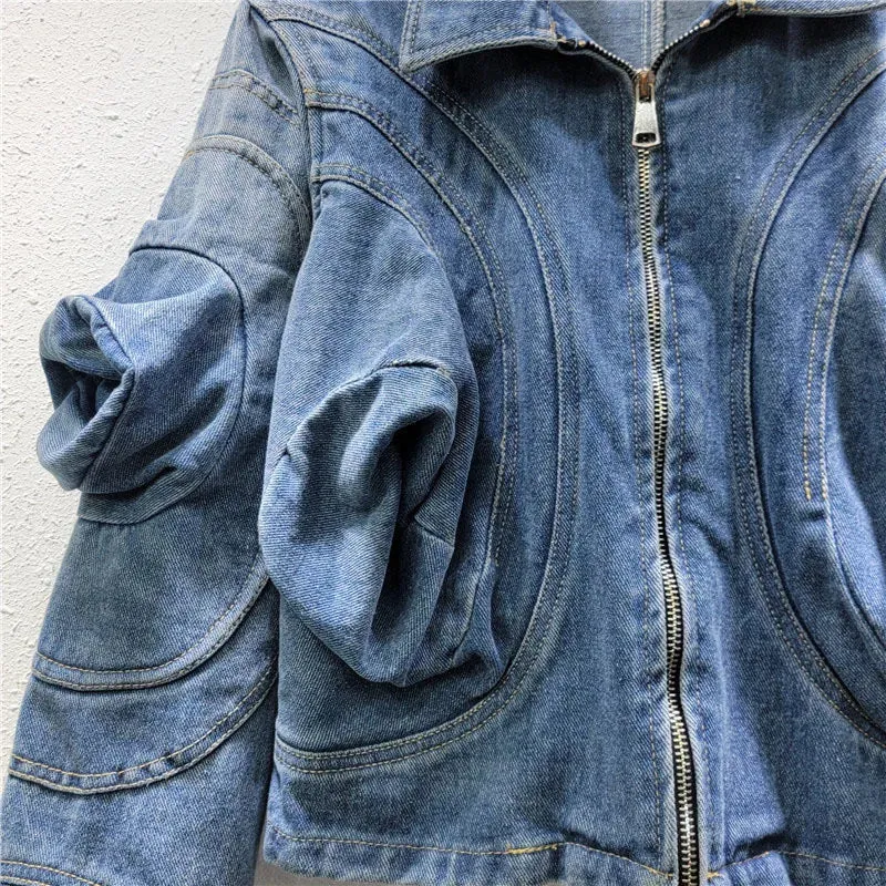 Pre Order: 3D Puff Long Sleeve Denim Jacket