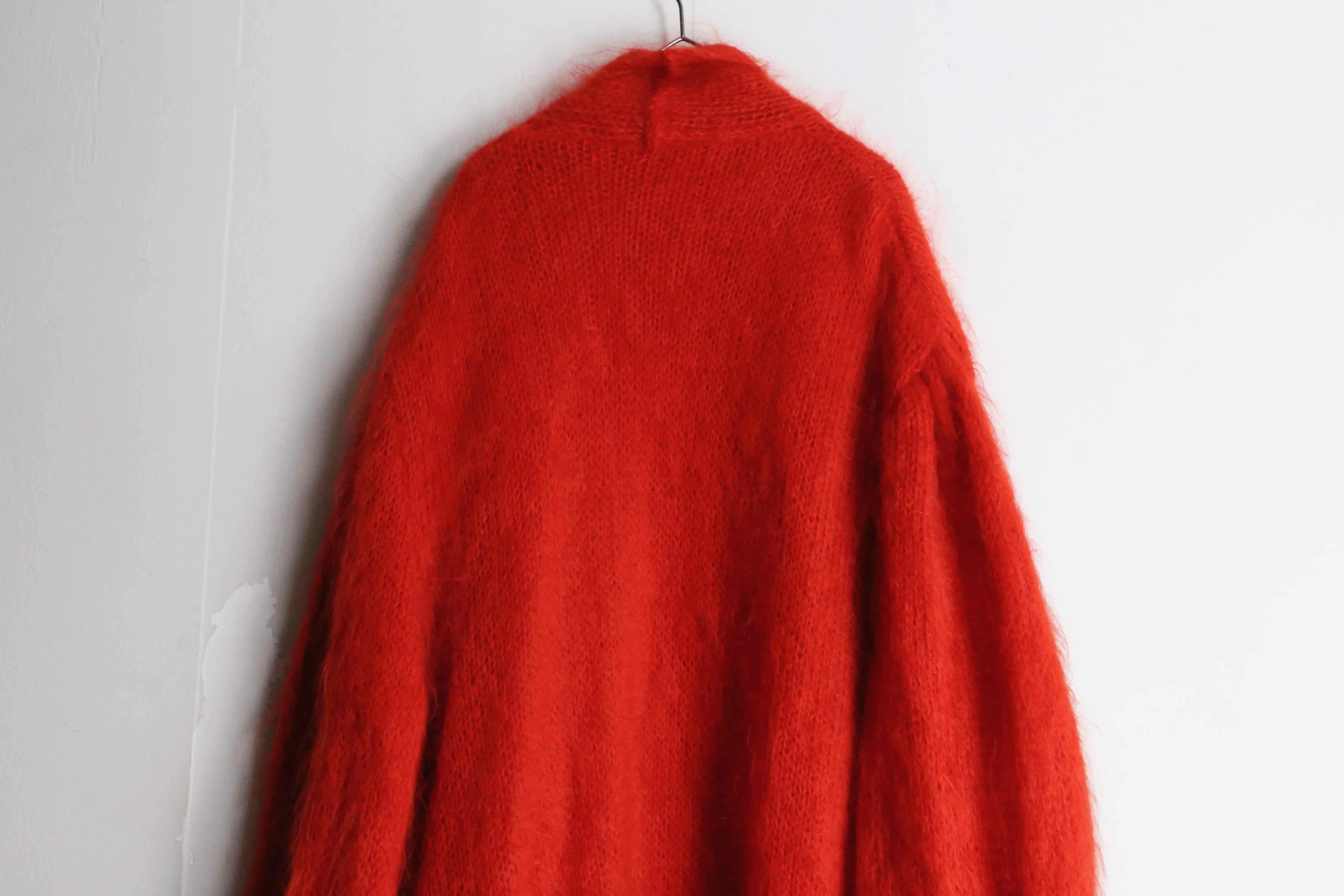 red color long mohair cardigan