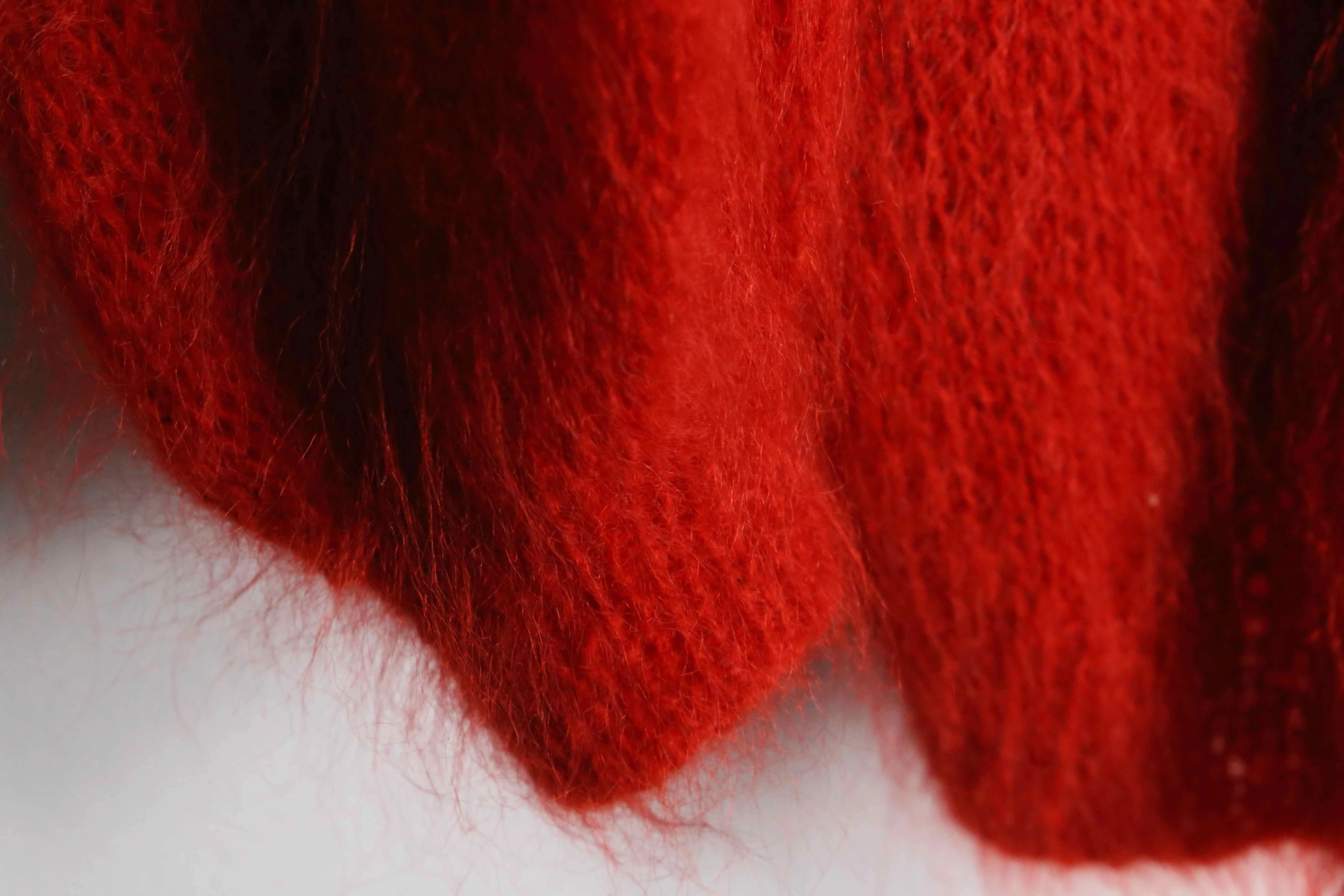 red color long mohair cardigan