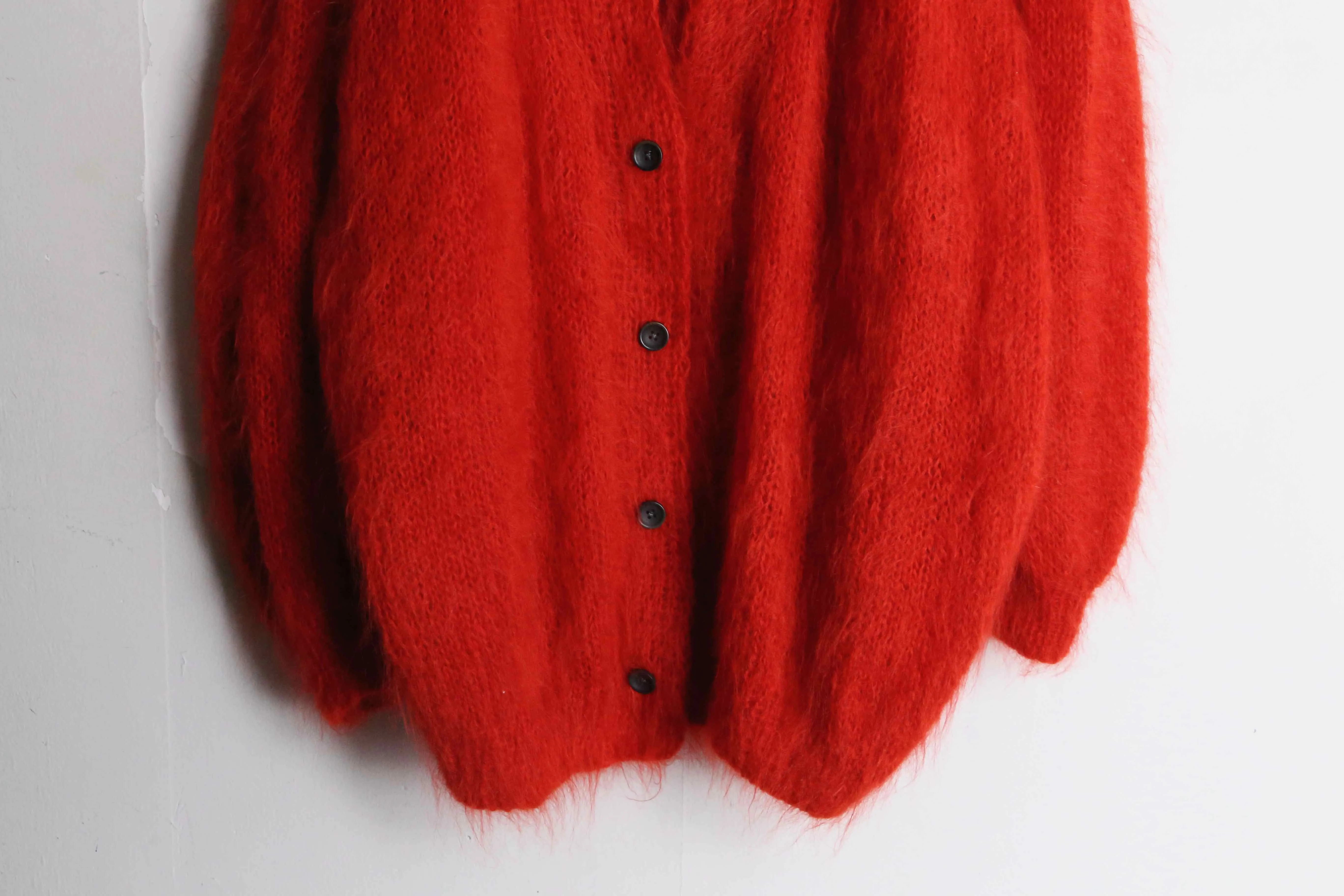 red color long mohair cardigan
