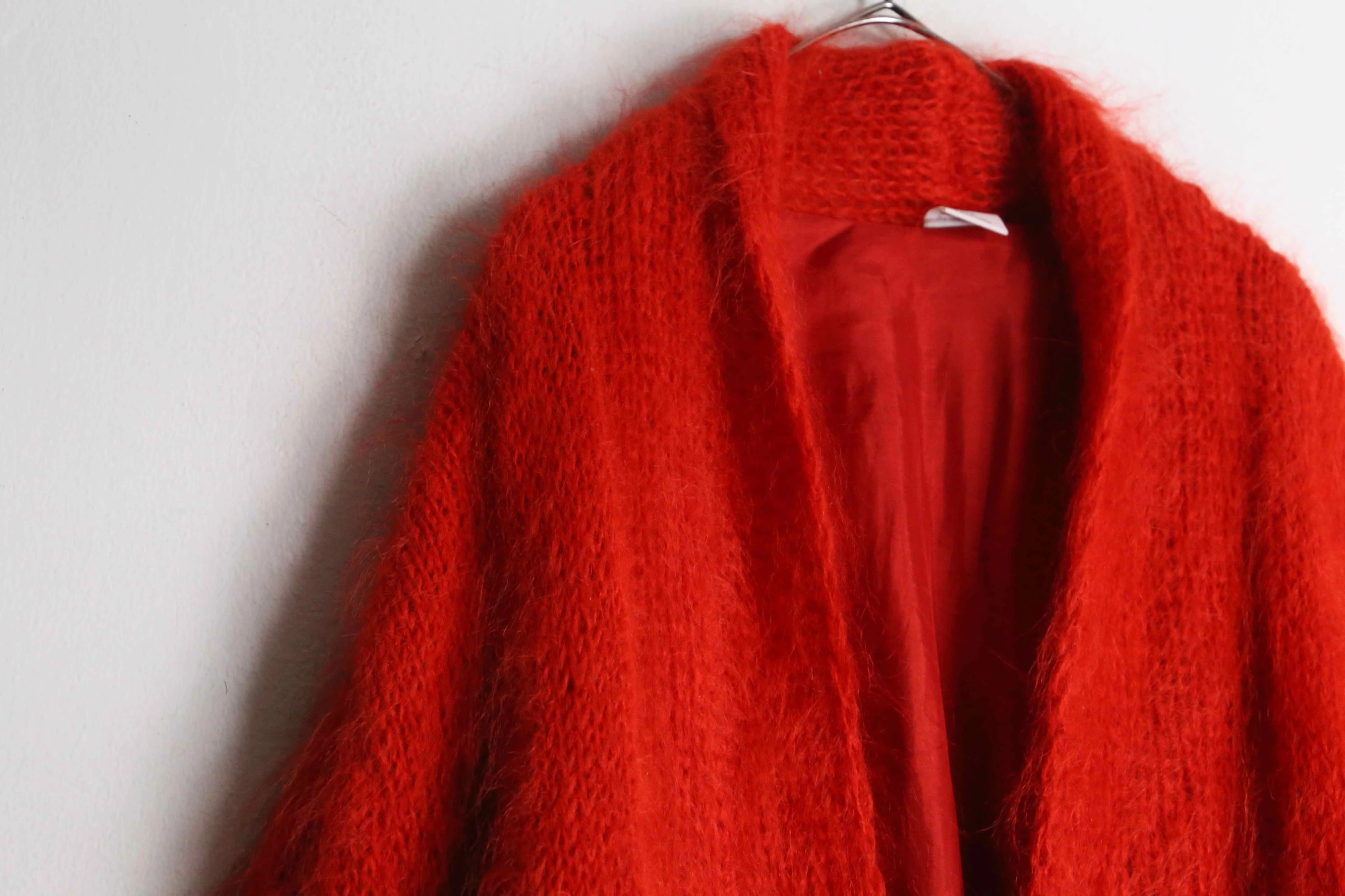 red color long mohair cardigan