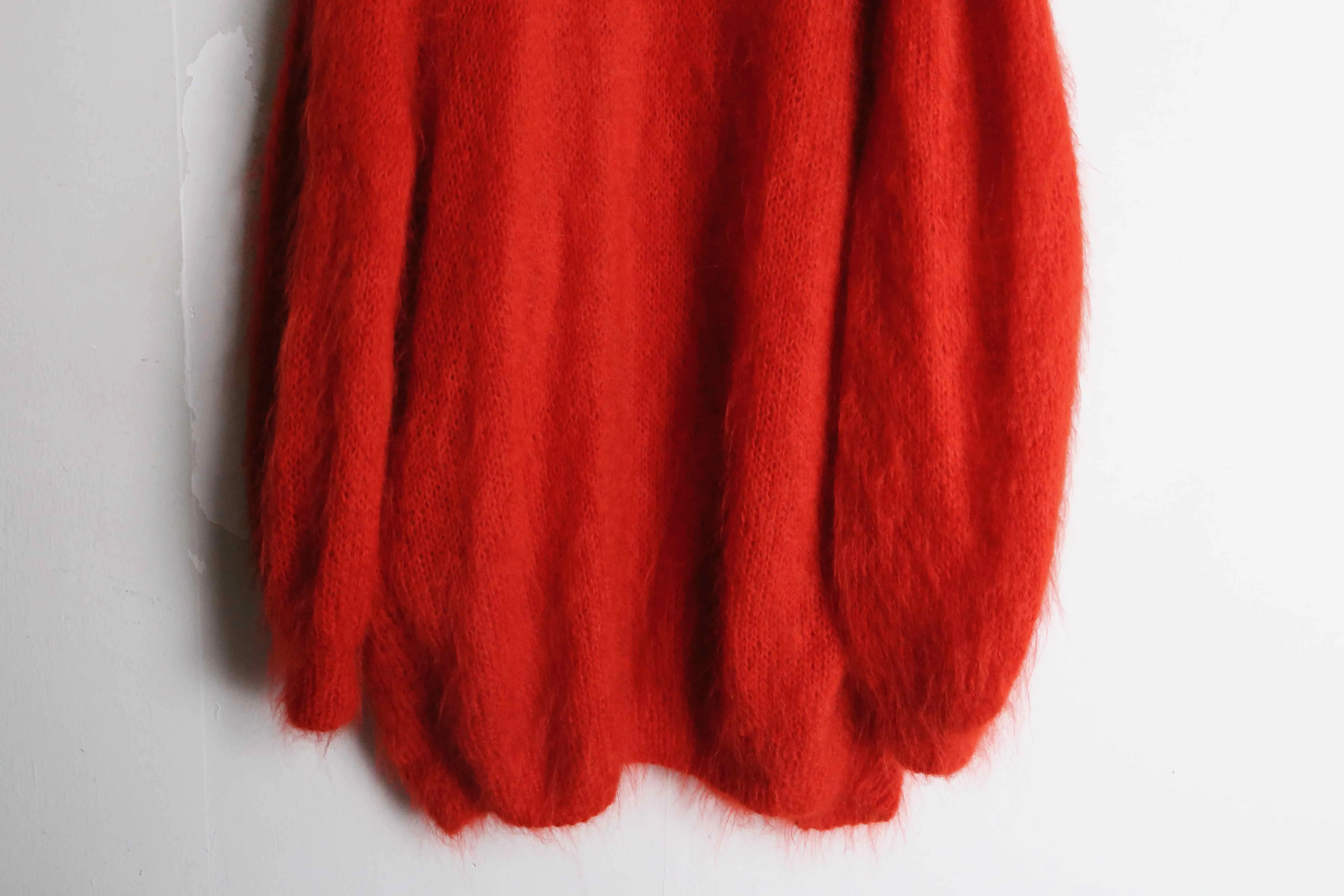 red color long mohair cardigan