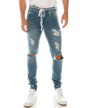 Ron Tomson Mens Modern Skinny Fit Distressed Track Jeans Light Blue 29