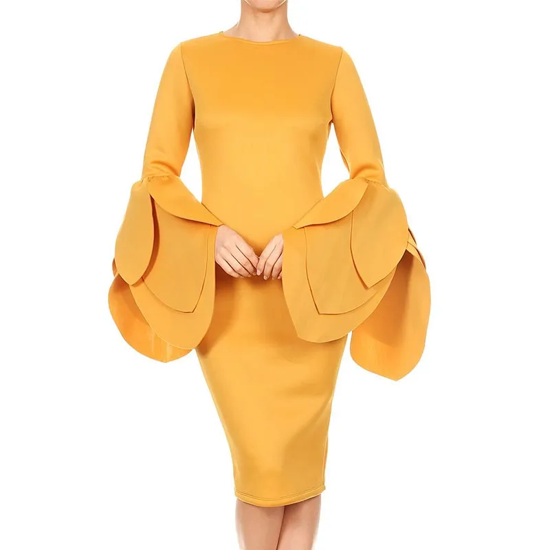 Rose Petal Dress #Bodycon Dress #Yellow