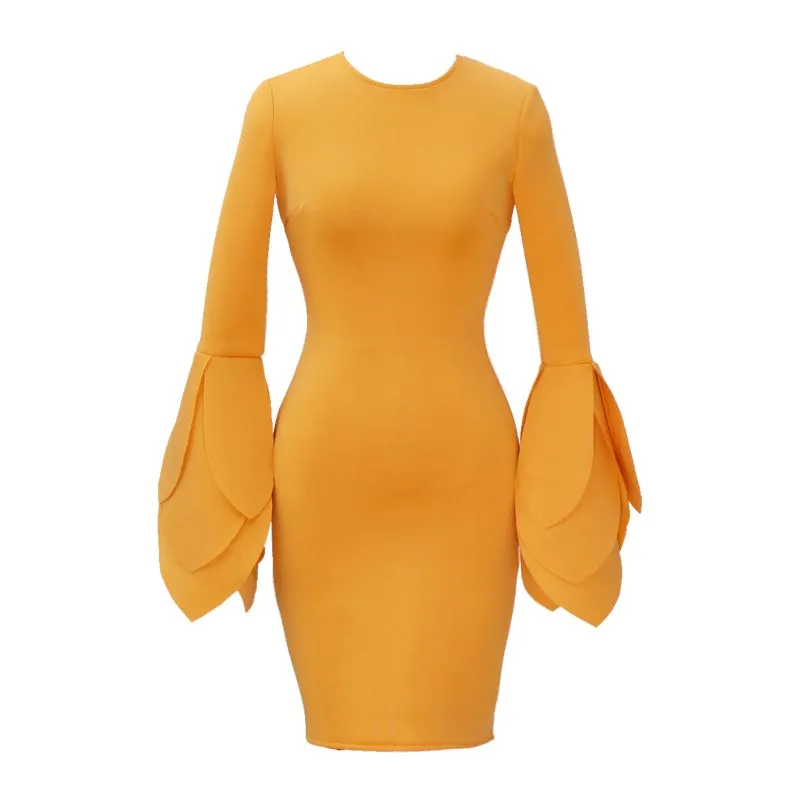 Rose Petal Dress #Bodycon Dress #Yellow