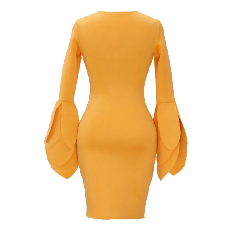 Rose Petal Dress #Bodycon Dress #Yellow