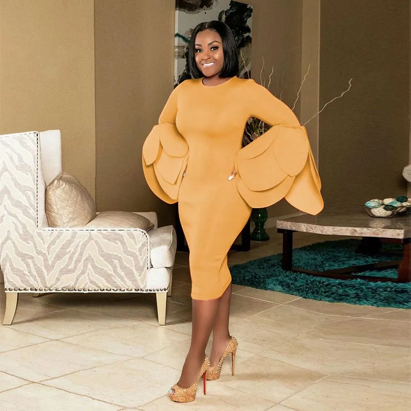 Rose Petal Dress #Bodycon Dress #Yellow