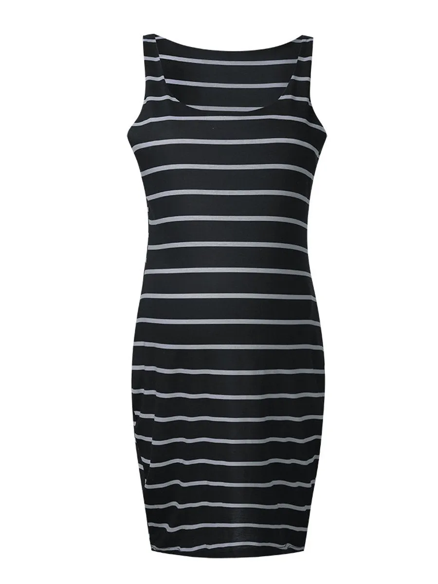 Round Neck Sleeveless Striped Maternity Tank Dress