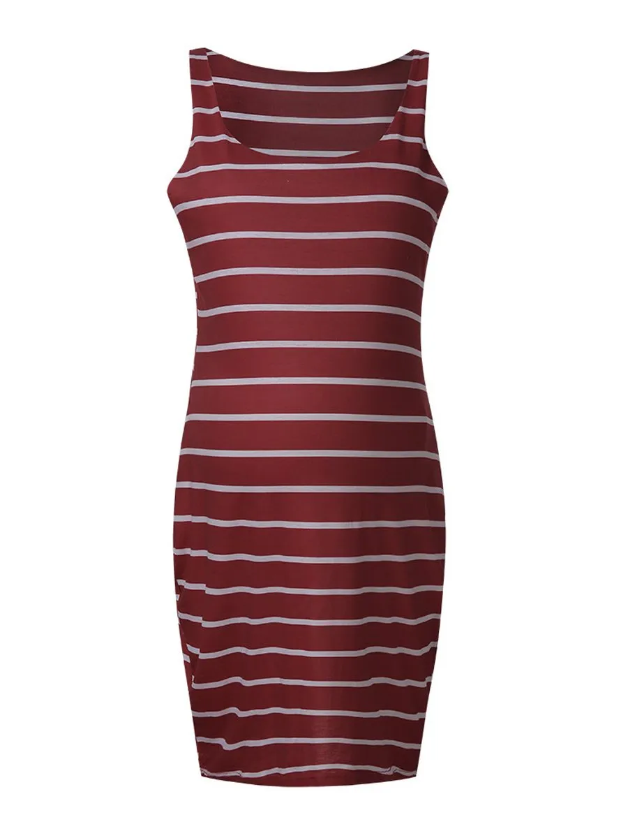 Round Neck Sleeveless Striped Maternity Tank Dress
