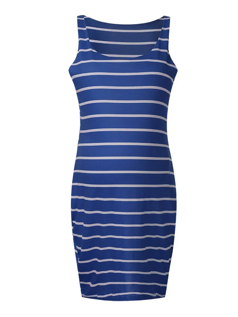 Round Neck Sleeveless Striped Maternity Tank Dress