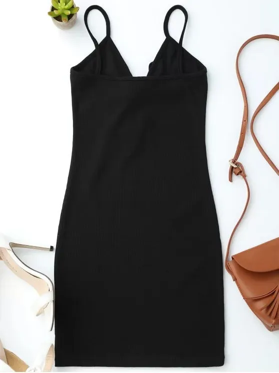 TastyHottie - Pretty Lace Up Cami Knit Bodycon Dress