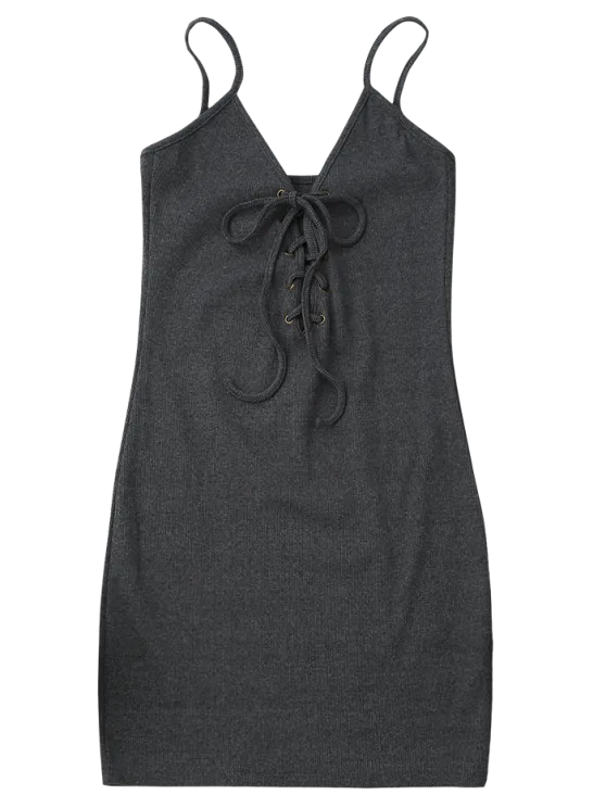 TastyHottie - Pretty Lace Up Cami Knit Bodycon Dress