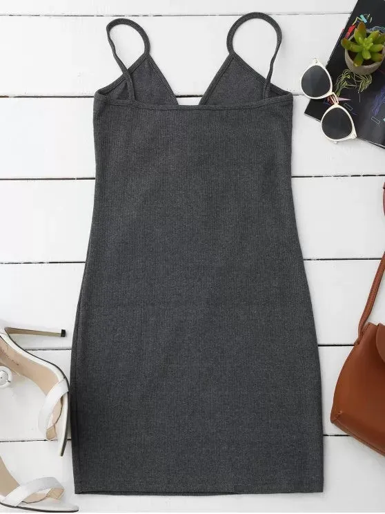 TastyHottie - Pretty Lace Up Cami Knit Bodycon Dress