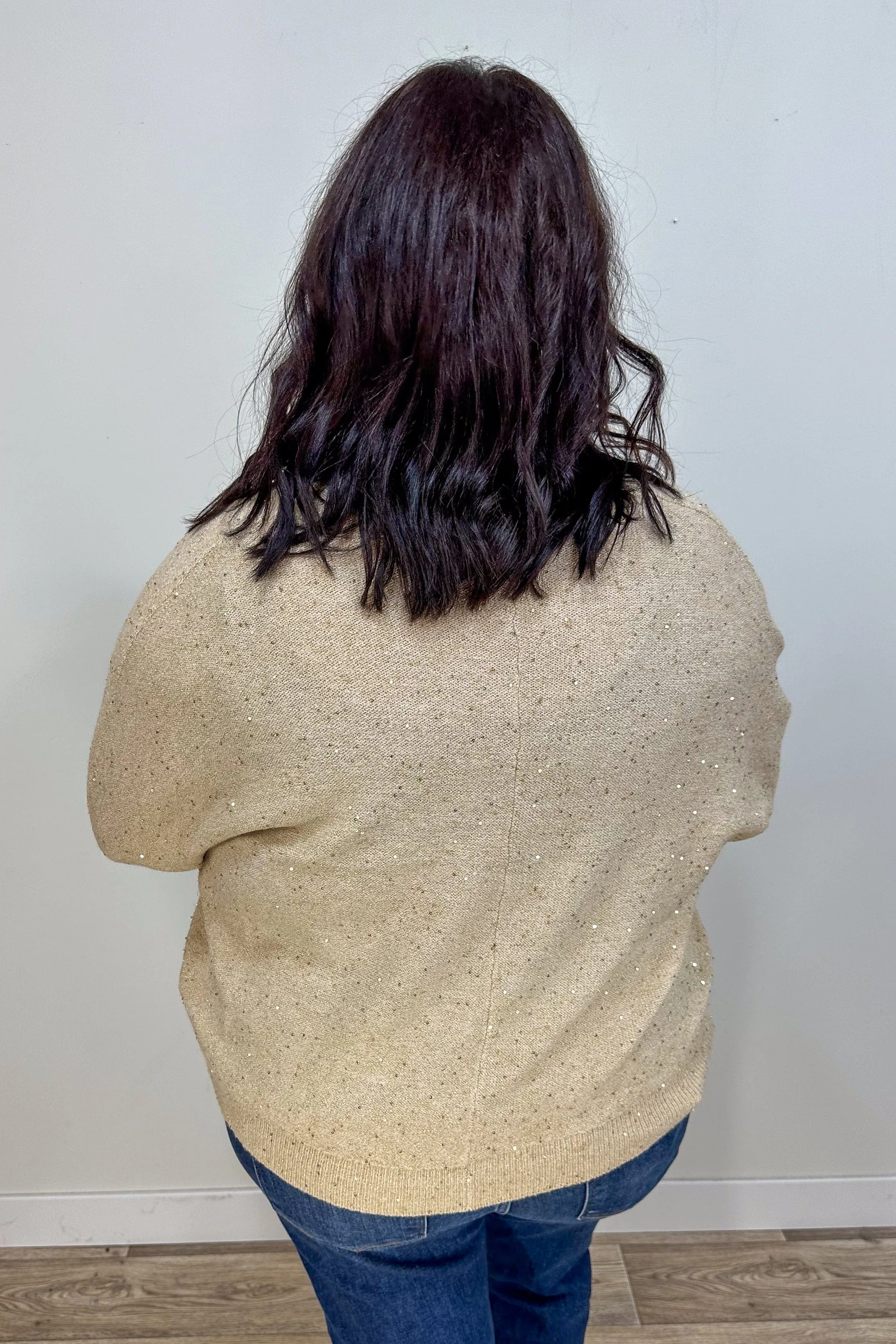 Taupe & Gold Beaded Yarn Cardigan