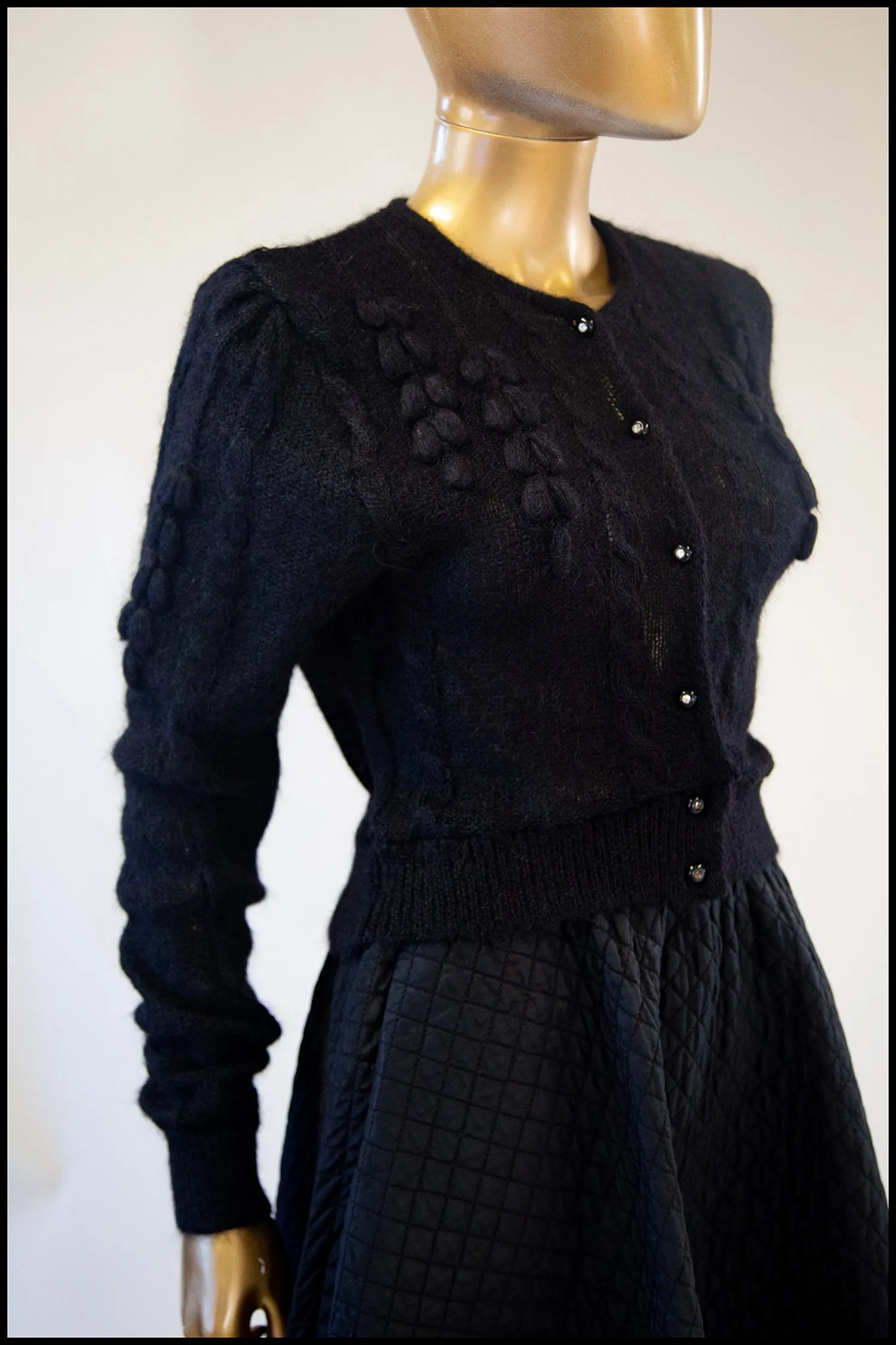 Vintage 1980s Black Mohair Hand Knit Cardigan