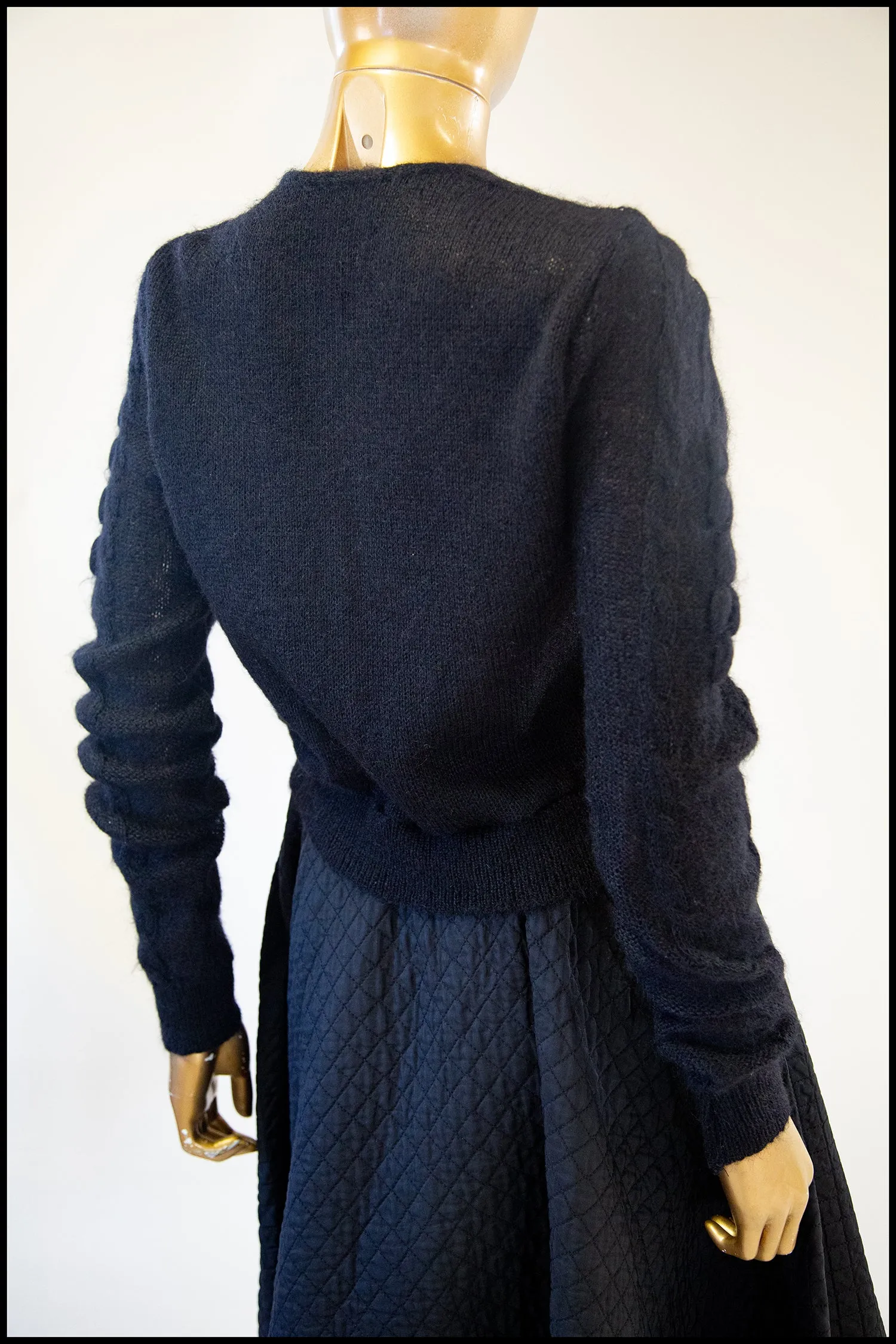 Vintage 1980s Black Mohair Hand Knit Cardigan