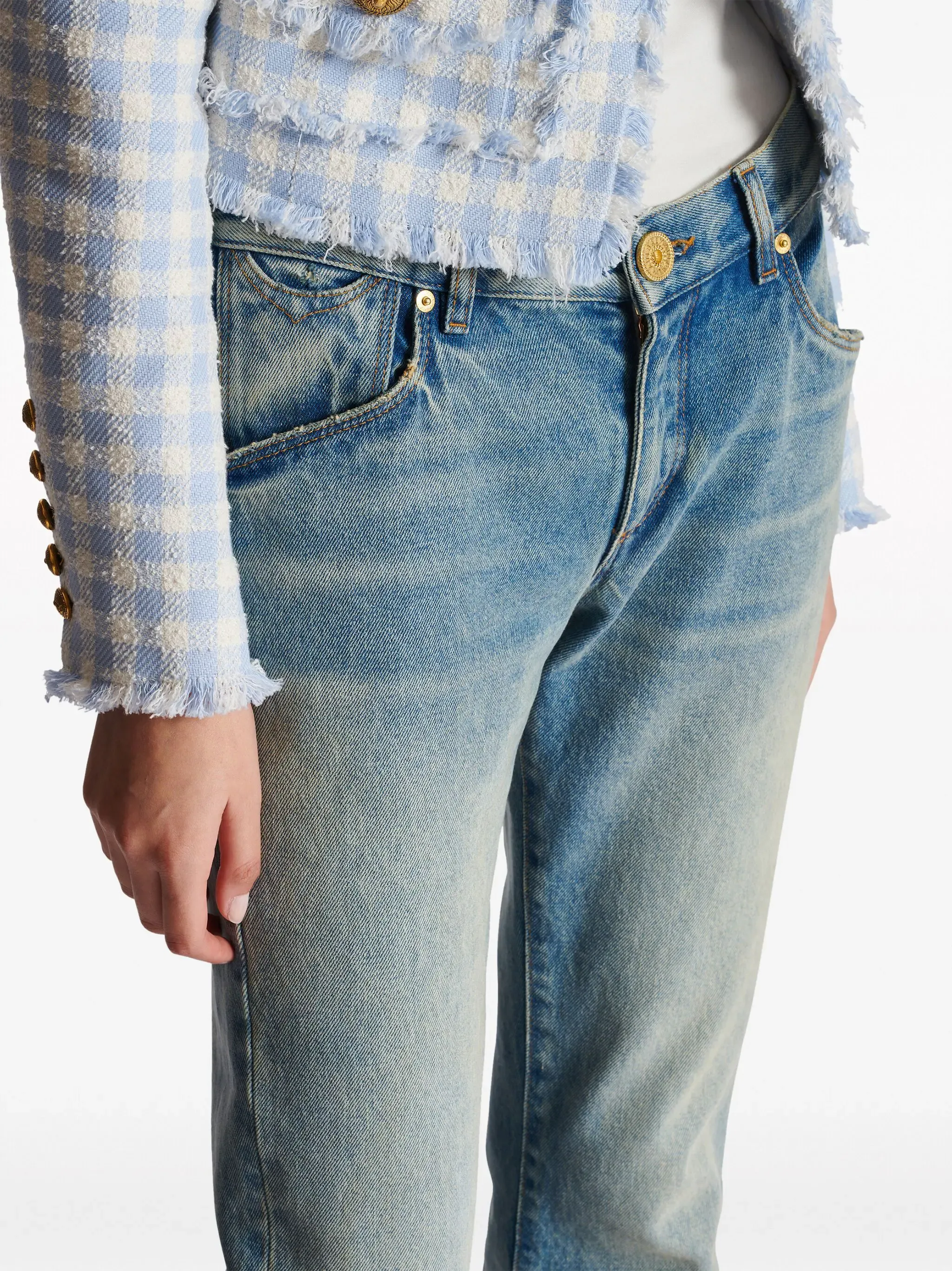 Western Cropped Bootcut Blue Denim Jeans