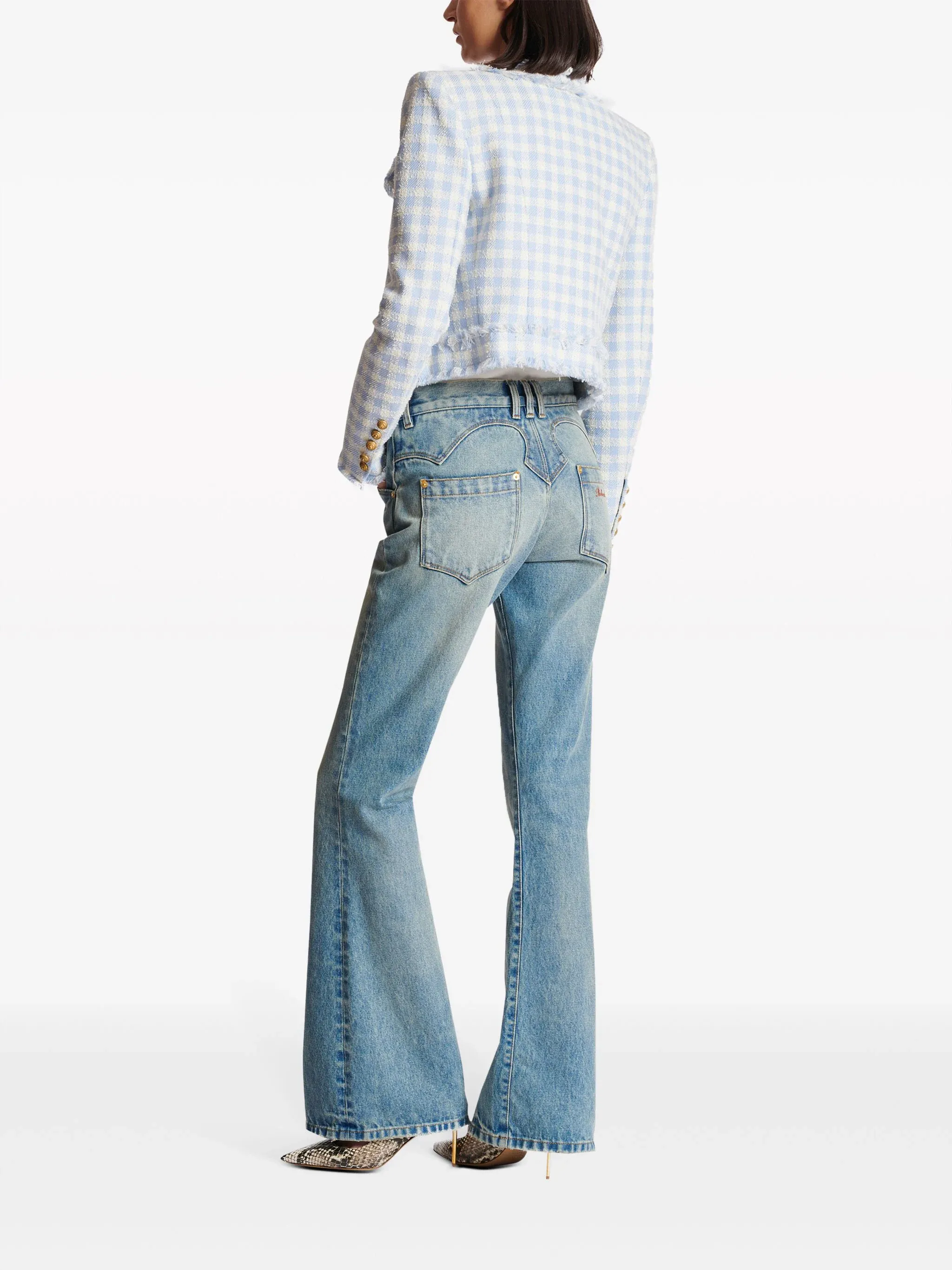 Western Cropped Bootcut Blue Denim Jeans