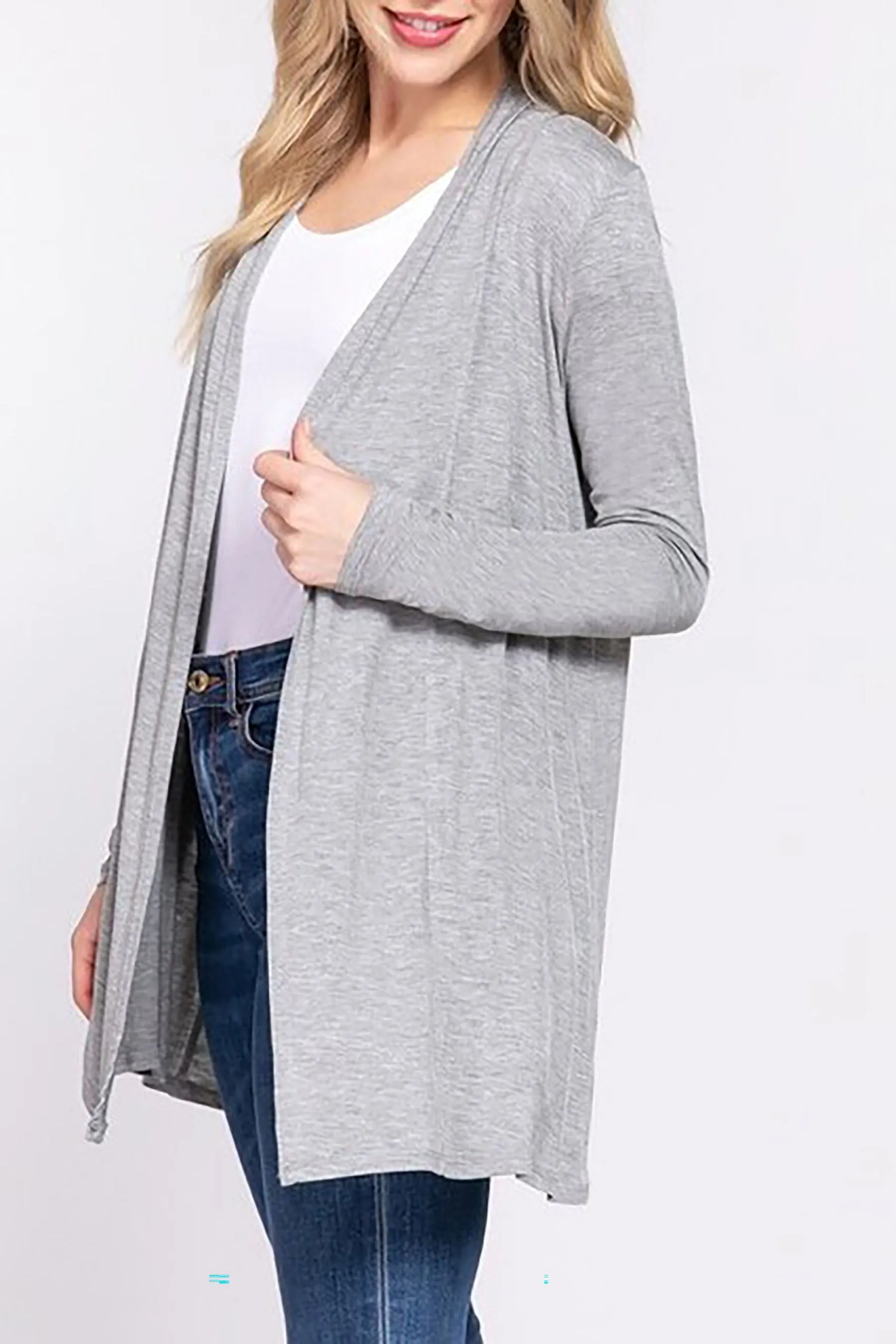 Women's Plus Size Long Sleeve Open Front Cardigan
