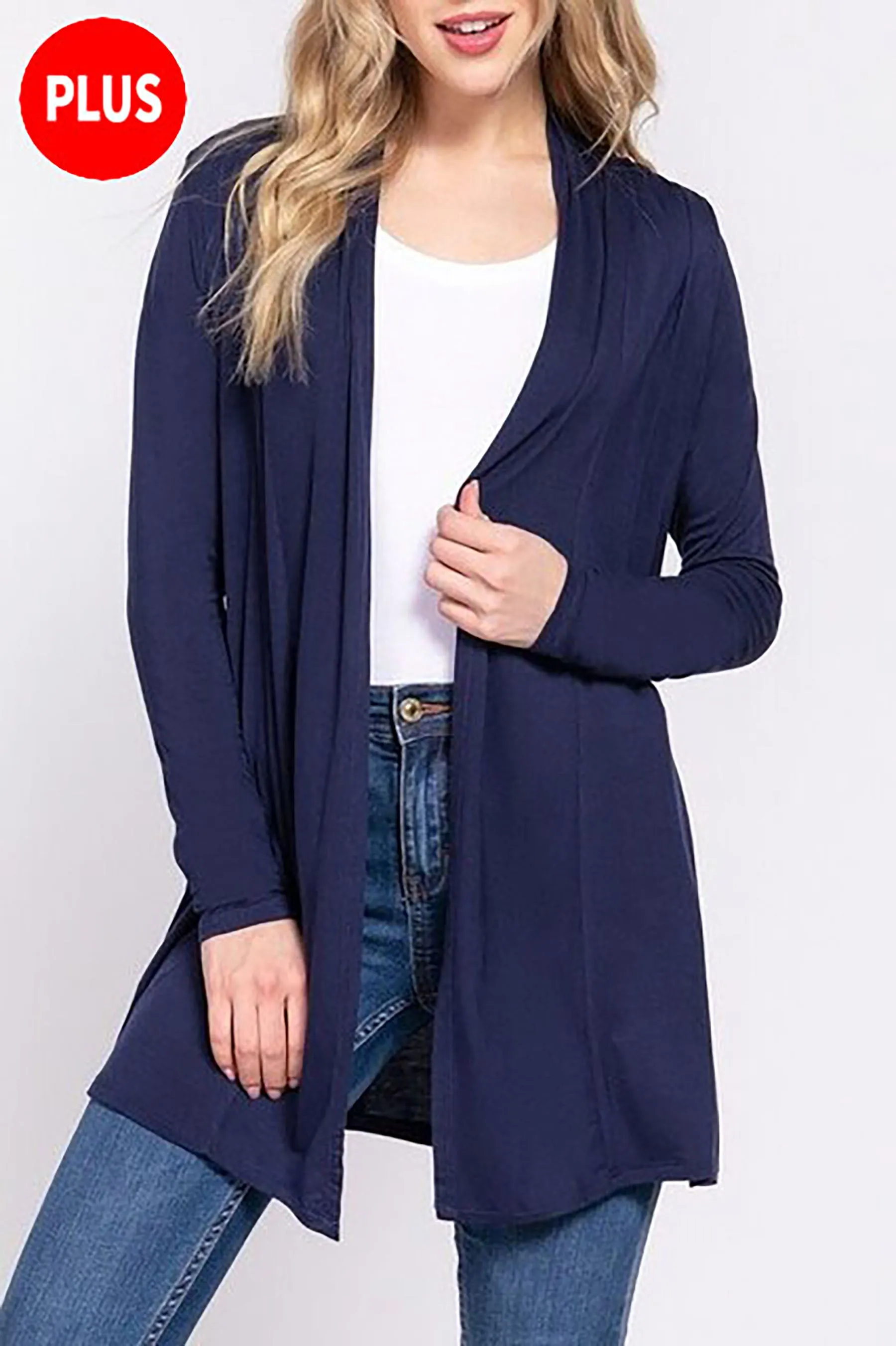 Women's Plus Size Long Sleeve Open Front Cardigan