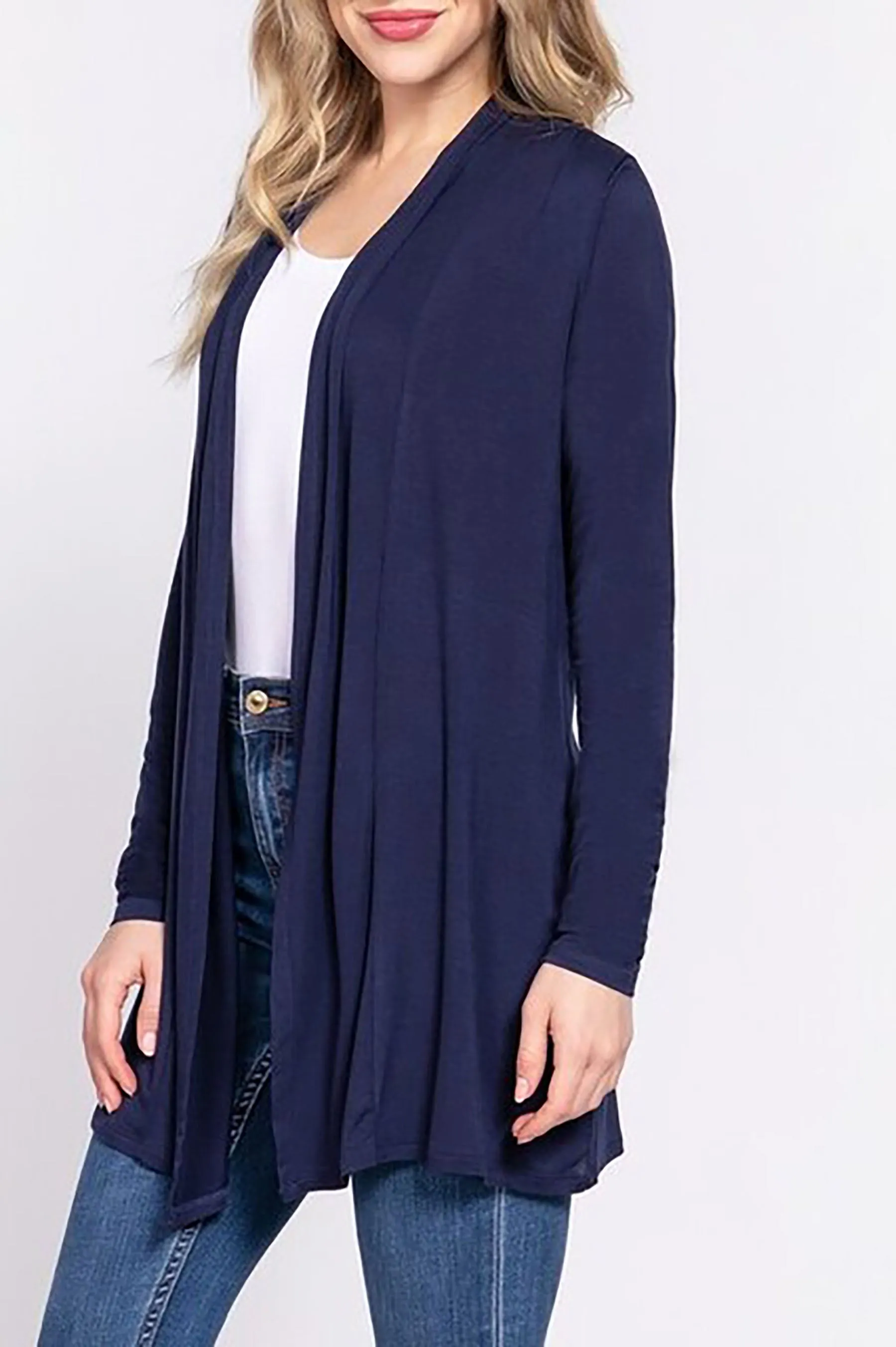 Women's Plus Size Long Sleeve Open Front Cardigan