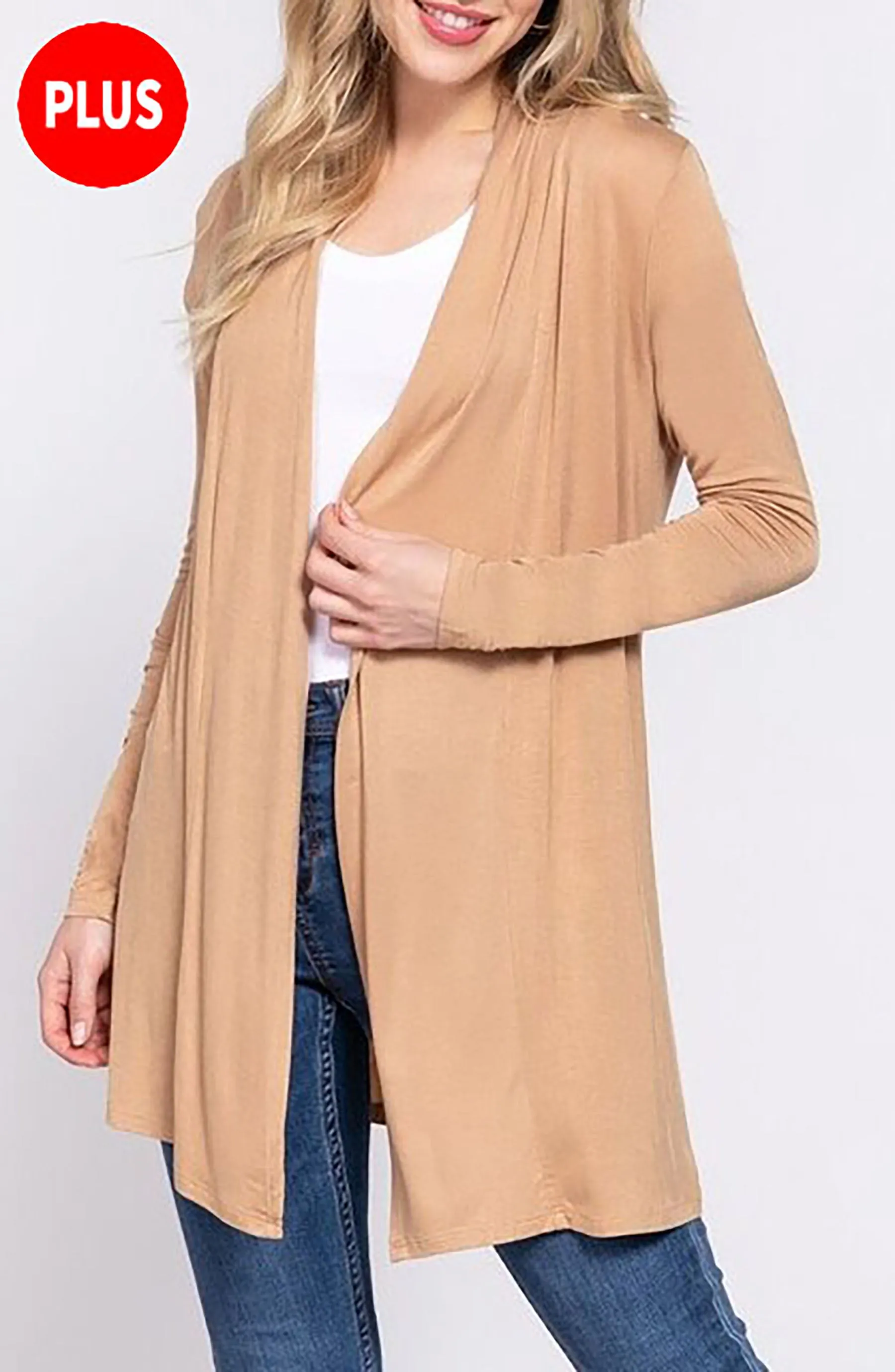 Women's Plus Size Long Sleeve Open Front Cardigan